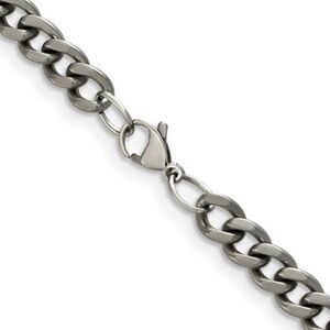 Men's 7.5mm Dark Gray Titanium Classic Curb Chain Necklace, 20 Inch